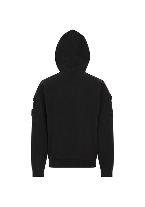 Felpa Garzata Nera Con Zip e Cappuccio STONE ISLAND | S15-6100009 S0A20V0029